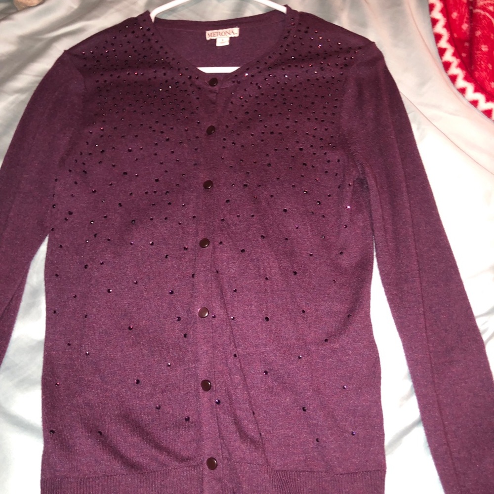π Button-Down Rhinestone purple/plum Cardigan π - Picture 2 of 7